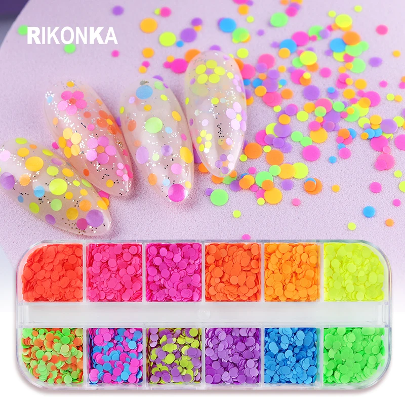 

Флуоресцентные круглые Блестки в форме точки для ногтей, 3D Неоновые пузырьки разных размеров, блестящие хлопья для маникюра, полировки, украшения для ногтей RK140146