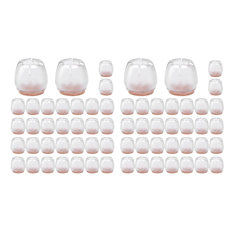 

Chair Leg Floor Protectors 64Pcs Transparent Clear Silicone Chair Leg Caps Furniture Sliders For Hardwood Floors