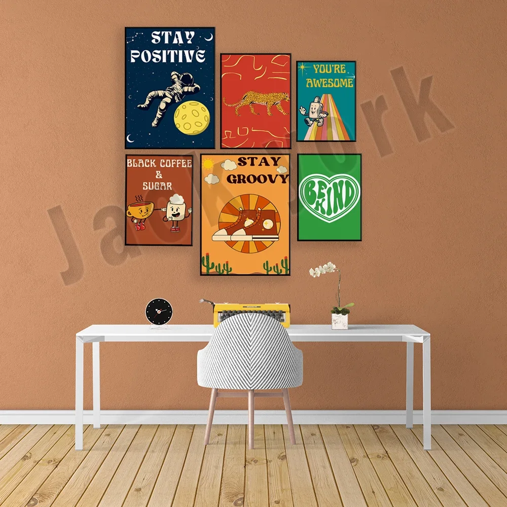 Фото Винтажный Groovy Print 70-х годов You Are Awesome Цитаты, Искусство хиппи, Позитивные подтверждения, Мультфильмы, Грибное искусство, Эстетический домашний декор №4