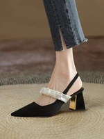korean version single shoe womens year summer new french mesh fairy style with skirt pointed thick heel baotou sandals