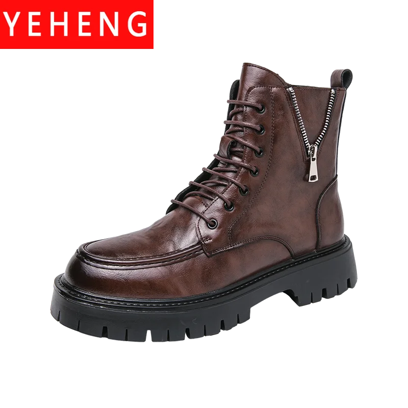 Мужские высокие ботинки модные индивидуальные рыцарские на молнии толстом