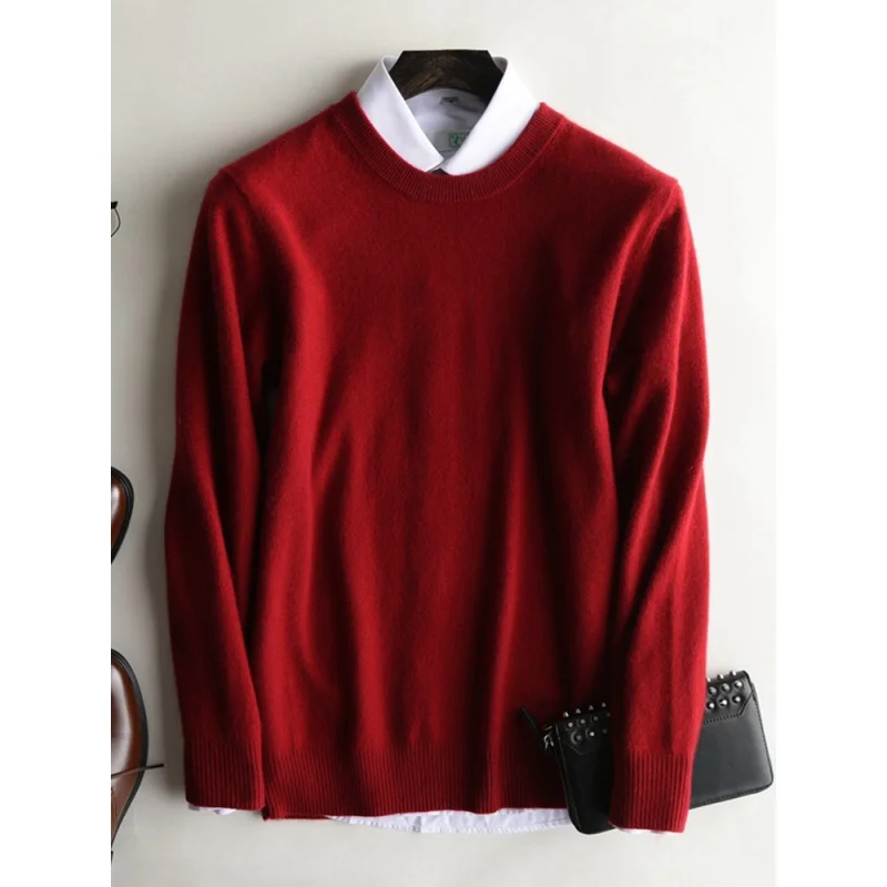 Top Grade Men Sweaters 100% Pure Cashmere Knitted Jumpers 2021 Winter Warm O-Neck 10Colors Male Clothes