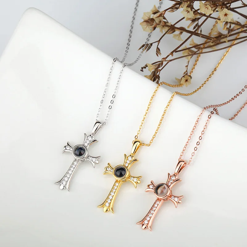 Personalized Photo Projection Necklace Cross For Women S925 Silver Custom Picture Jewelry Accessories