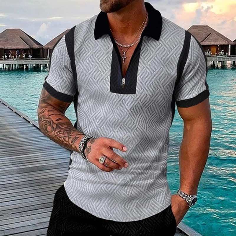 

Мужская Повседневная летняя рубашка-поло с коротким рукавом, Мужская футболка на молнии, мужские топы, одежда для улицы и гольфа, одежда для ...