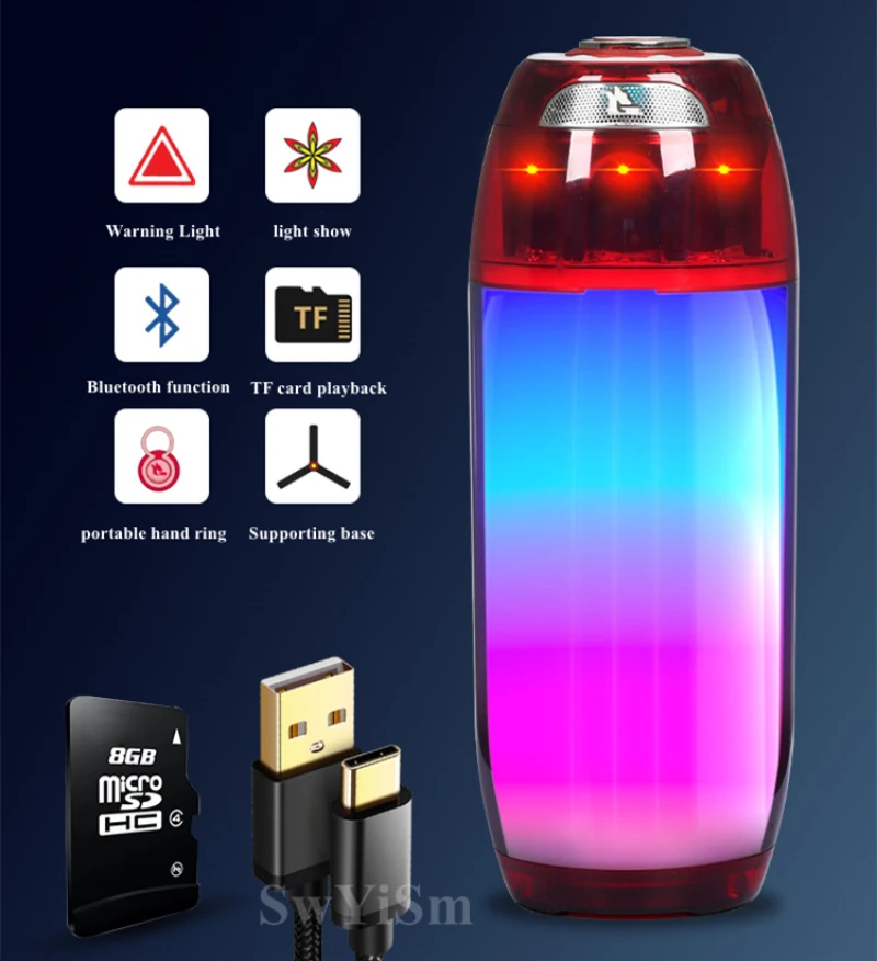 

Wireless Bluetooth Speaker Home Subwoofer Outdoor Portable Colorful Small Steel Gun SOS Alarm Light Alto Falante Full Range