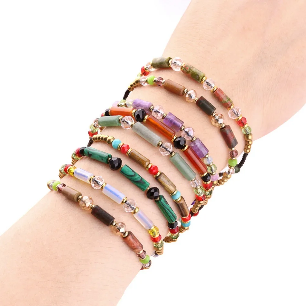 Красочная чакра аметист тигровые глаза круглая трубка каменный браслет