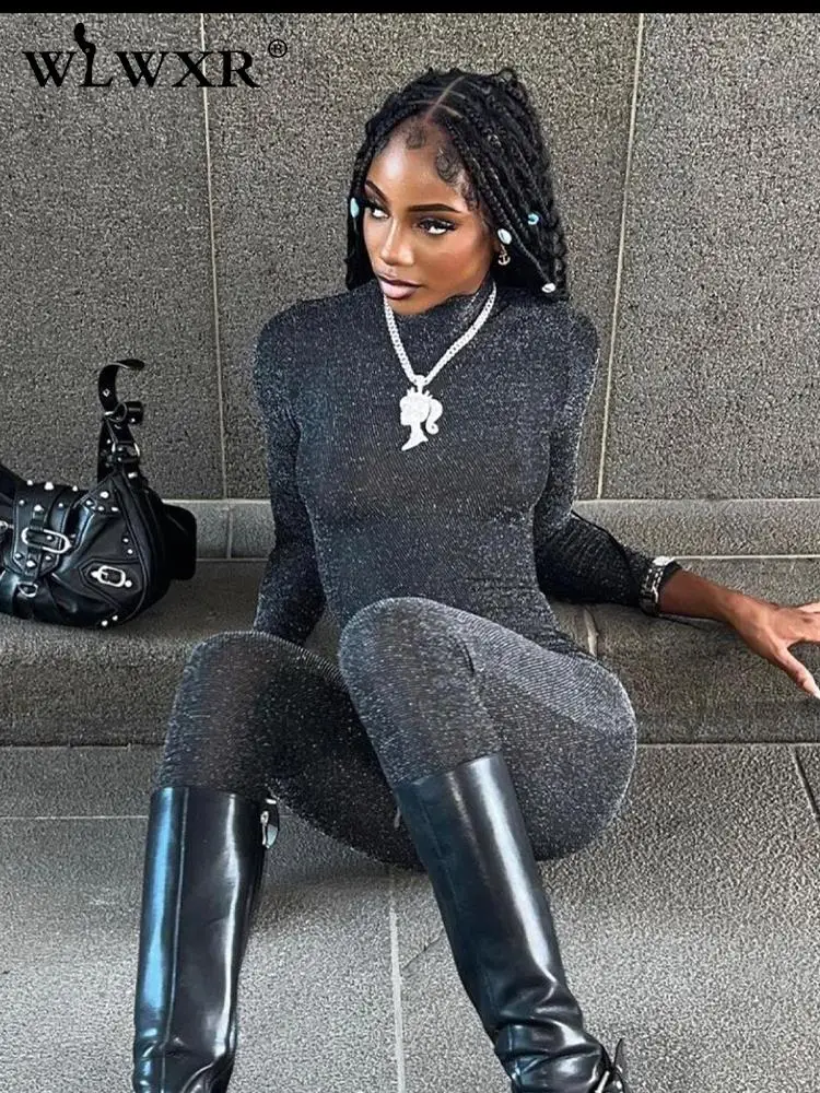 

WLWXR Streetwear Bodycon Rompers Womens Jumpsuits Backless Long Sleeve Jumpsuits One Piece Club Outfits Black Jumpsuits Women