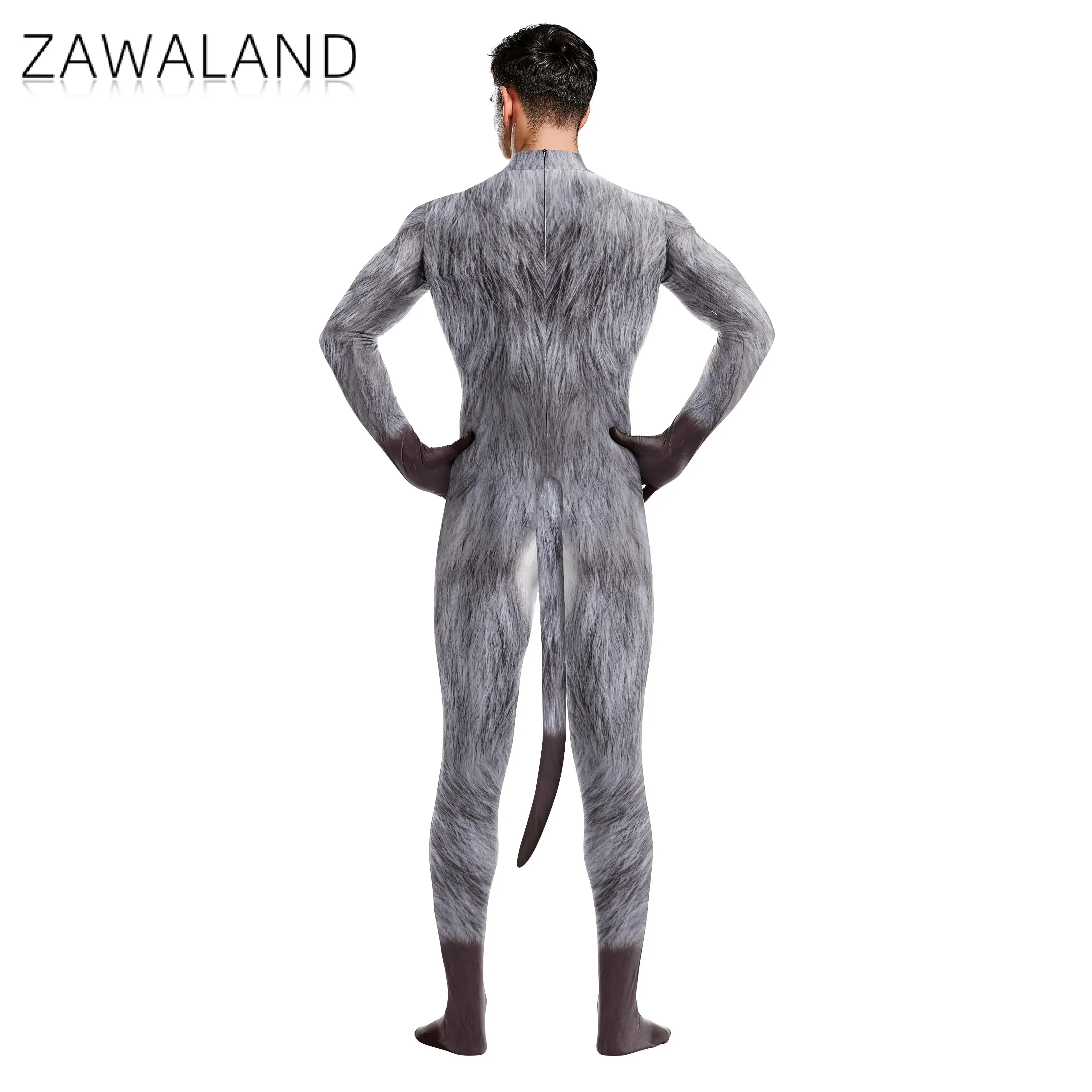 Zawaland целые костюмы для косплея животное полное покрытие снежный волк 3D печатный