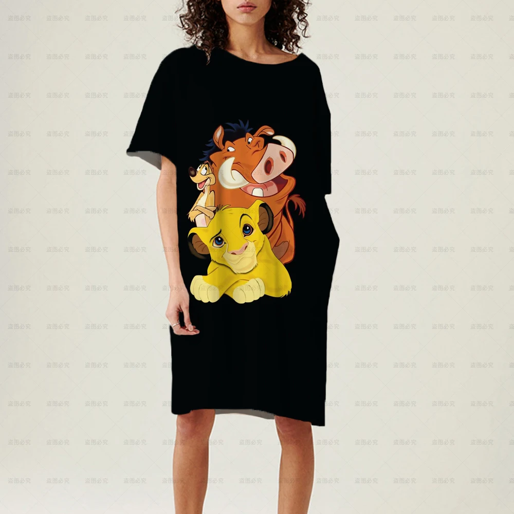 

Disney Lion King Korean Version Of Sundresses Women Summer 2022 Fashion Casual Cartoon 3d Print Hawaiian Party T-shirt Dress Y2K