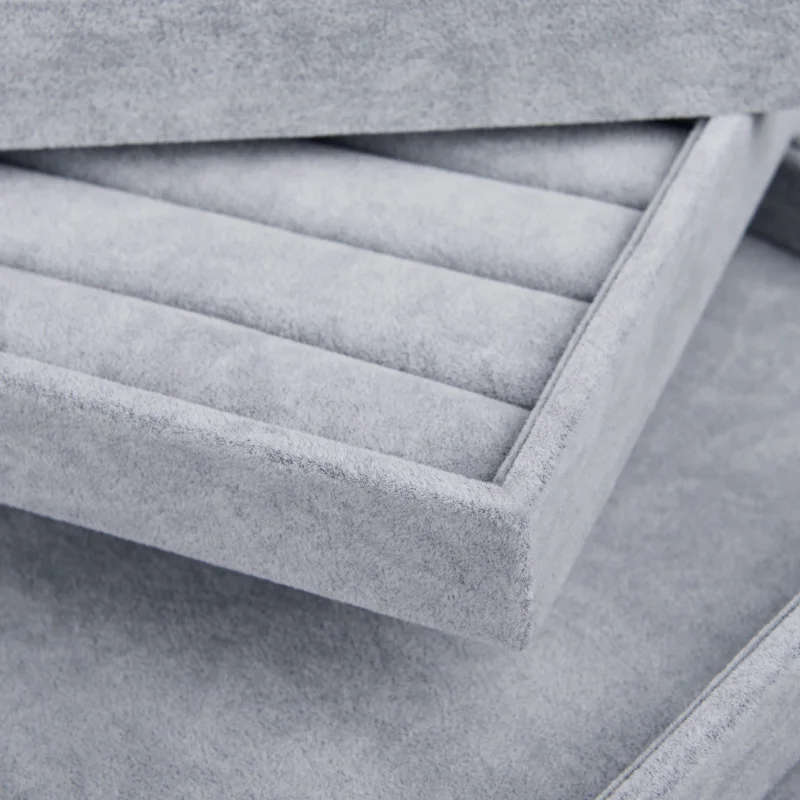 Oirlv Jewelry Display Tray Silver Grey Velvet Ring Bracelet Earring Organizer Tray Necklace Display Case Jewelry Holder