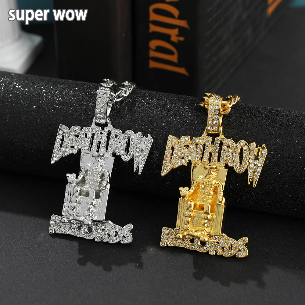 Hip Hop RECORDS Prisoner Necklace Rhinestones Pendant Accessories For Man Woman Iced Out Jewelry