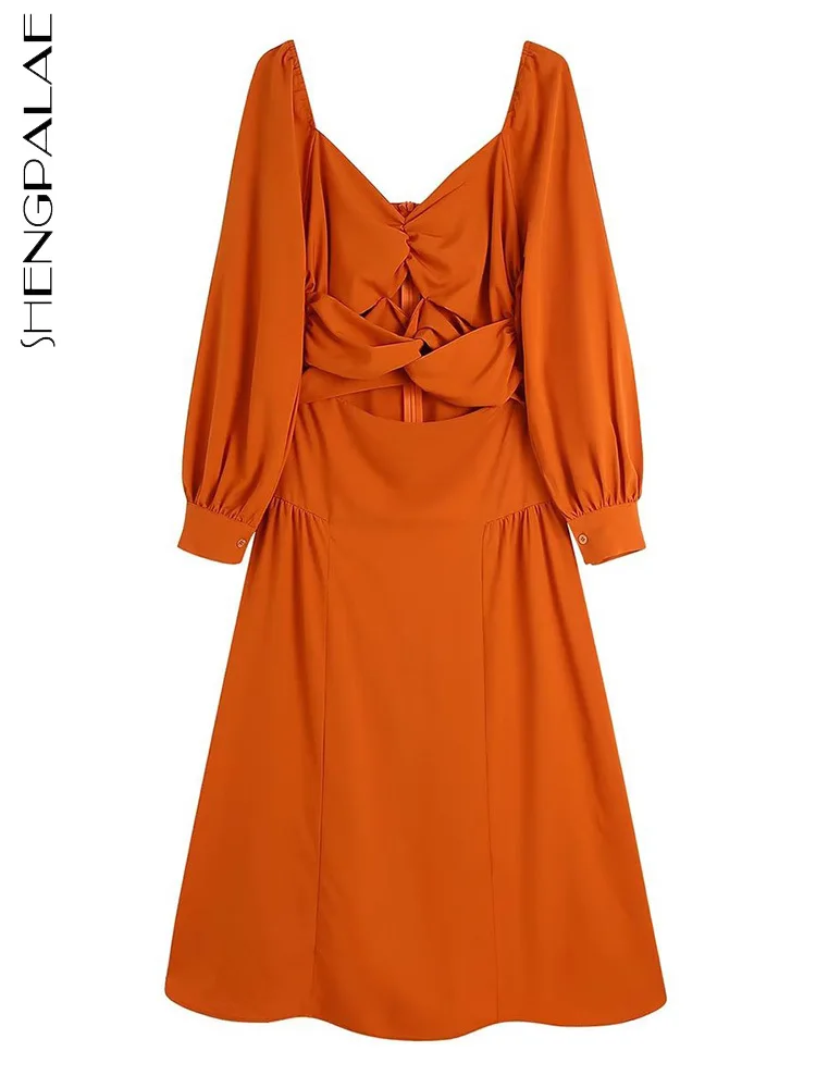 

SHENGPAIAE однотонное Асимметричное мини-платье с квадратным воротником, вырезом на талии и пышными рукавами, новинка 2022, женские платья 5Q492