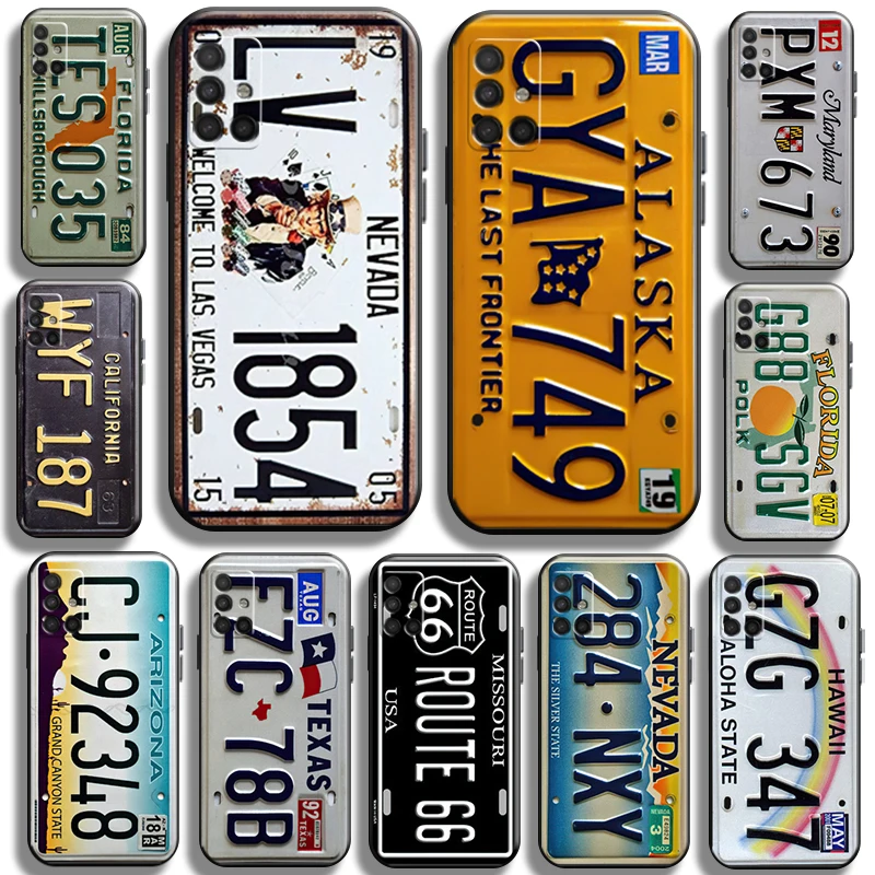 

Vintage Retro License Plate For Samsung Galaxy A51 A51 5G Phone Case Funda Coque Liquid Silicon Back Shell Cases Carcasa Black