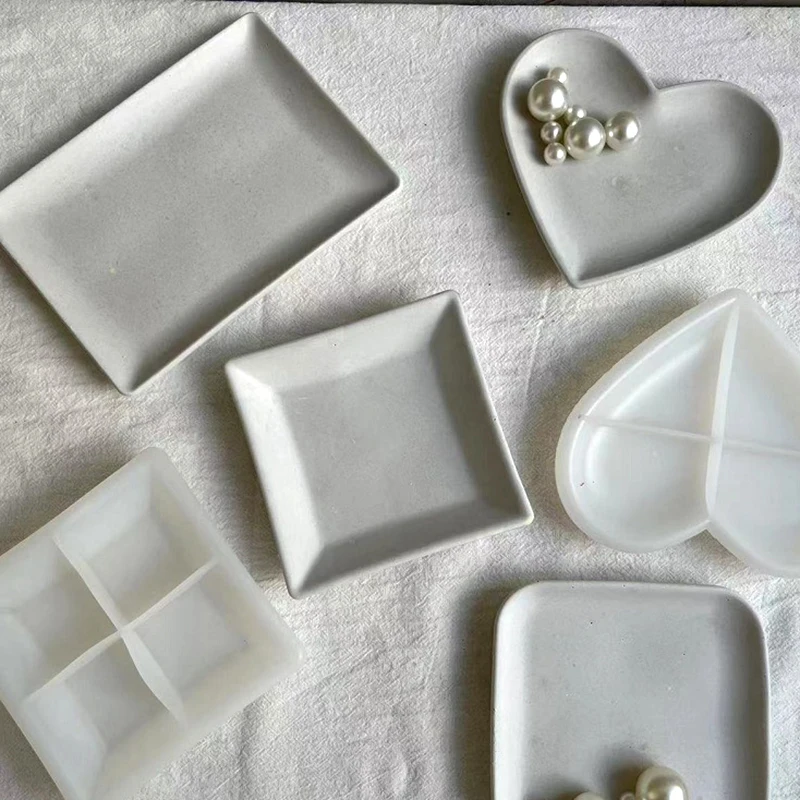 

DIY Cement Jewelry Storage Dish Silicone Molds Handmade Plaster Heart Square Tray Pottary Mould Home Decor Handicrafts Gift