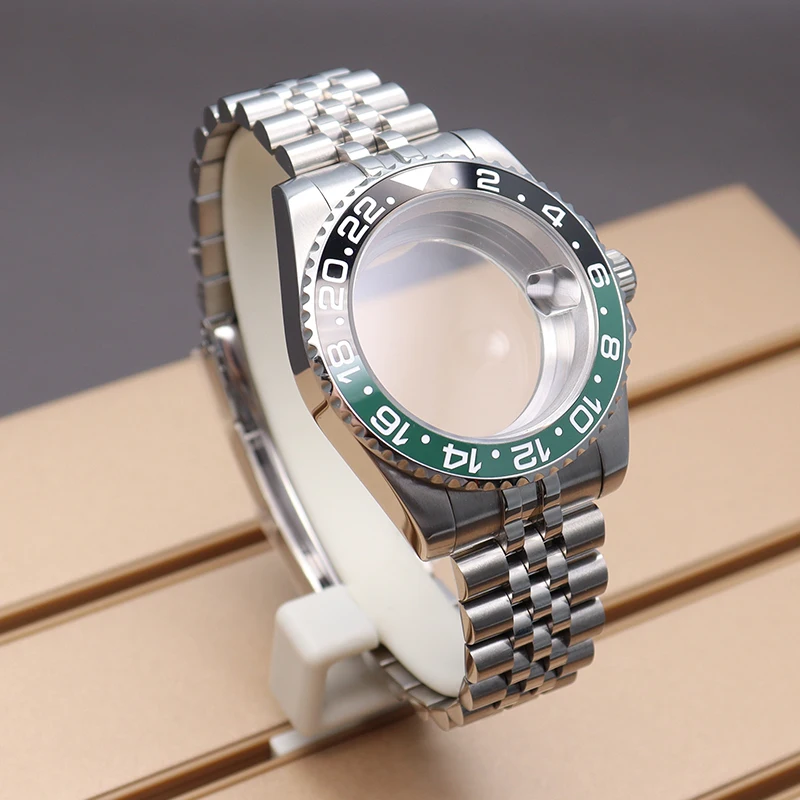 40mm GMT Watch Case Strap Parts For Seiko nh35 nh36 Miyota 8215 eta 2824 Movement 28.5mm Dial 38mm Green Ceramic Bezel Insert enlarge