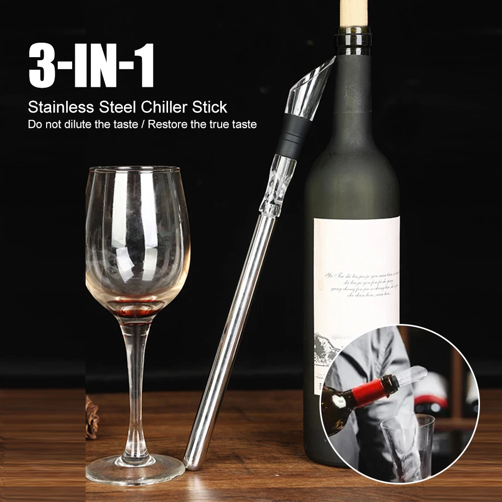 Stainless Steel Chiller Bar With Wine Pourer Aerator Iceless Wine Chilling Rod Gift