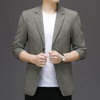 2022 fashion new mens casual boutique double buckle suit male slim business plaid dress jacket blazer coat blazer for men