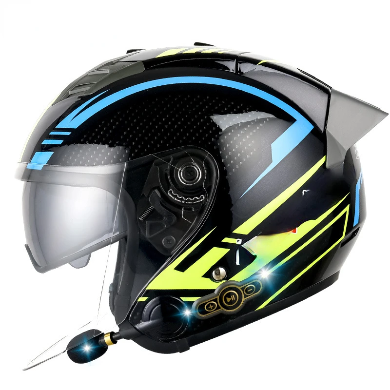 

2022 DOT Approved Open Face 3/4 Motorcycle Helmet with Build-In Bluetooth Headset Earphone and Detachable Liner