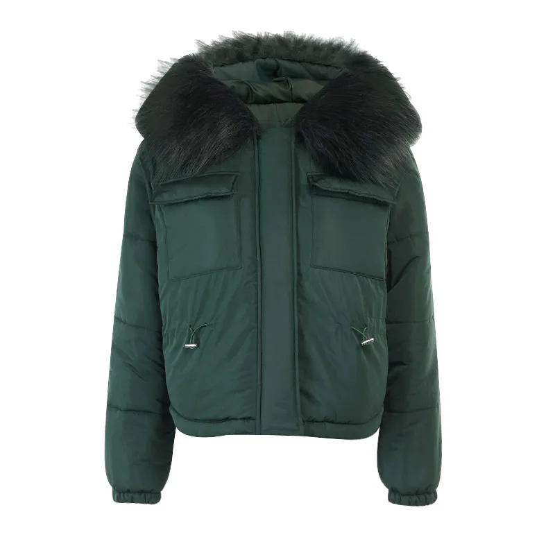 New 2021 Winter Women's Hooded Fur Collar Jacket Drawstring Casual Fashion Stand-up Collar Long-sleeved Warm Cotton Jacket Women
