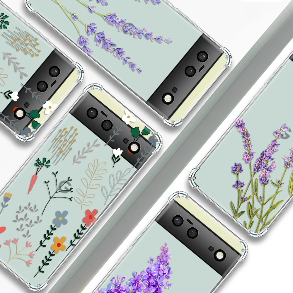 

Lavender Transparent Phone Case For Google Pixel 7a 6a 7Pro Cartoon Flower Cases Shockproof Soft Silicone Cover For Pixel 6 6Pro