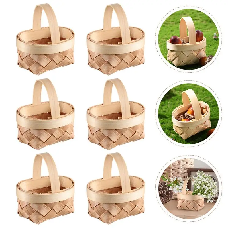 

6pcs Miniature Flower Basket Mini Woven Baskets Handwoven Mini Wood Chips Basket Wedding Party Flower Basket Favors Decor