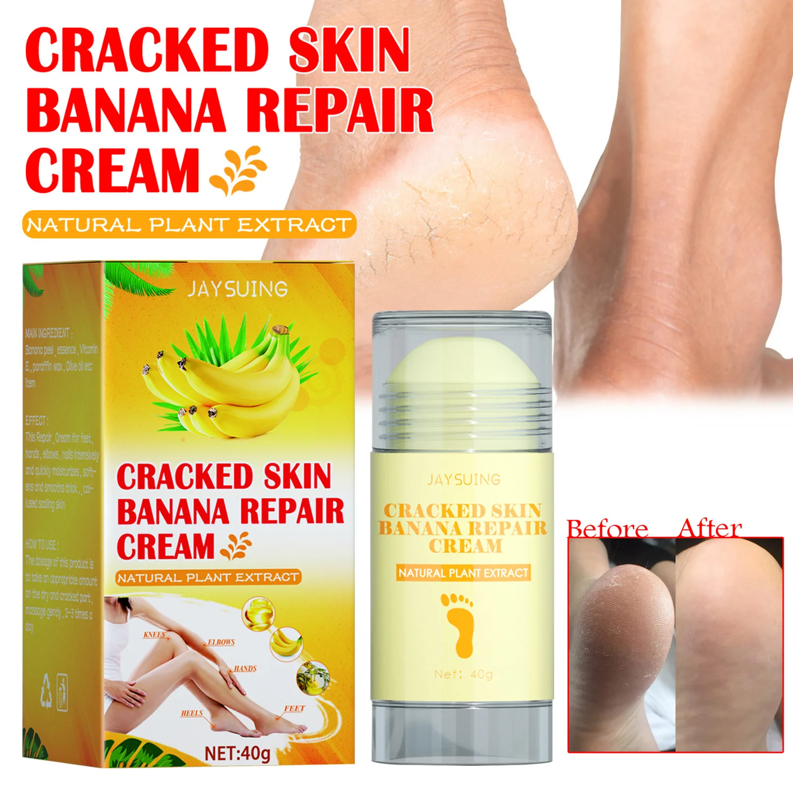 

40g Natural Banana Cream Anti-Drying Crack Foot Cream Heel Cracked Repair Cream Removal Dead Skin Hand Feet Care