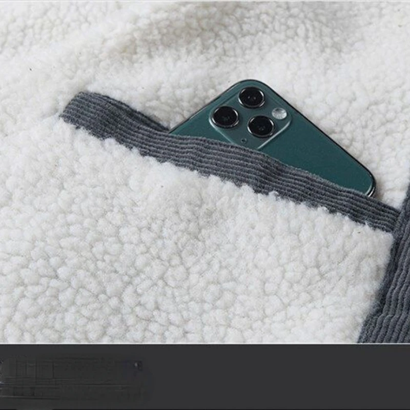 New Winter Men's Jackets Fur Lined Coat Thickened Corduroy Retro Lamb Wool Jacket Cotton Coat Warm Oversize