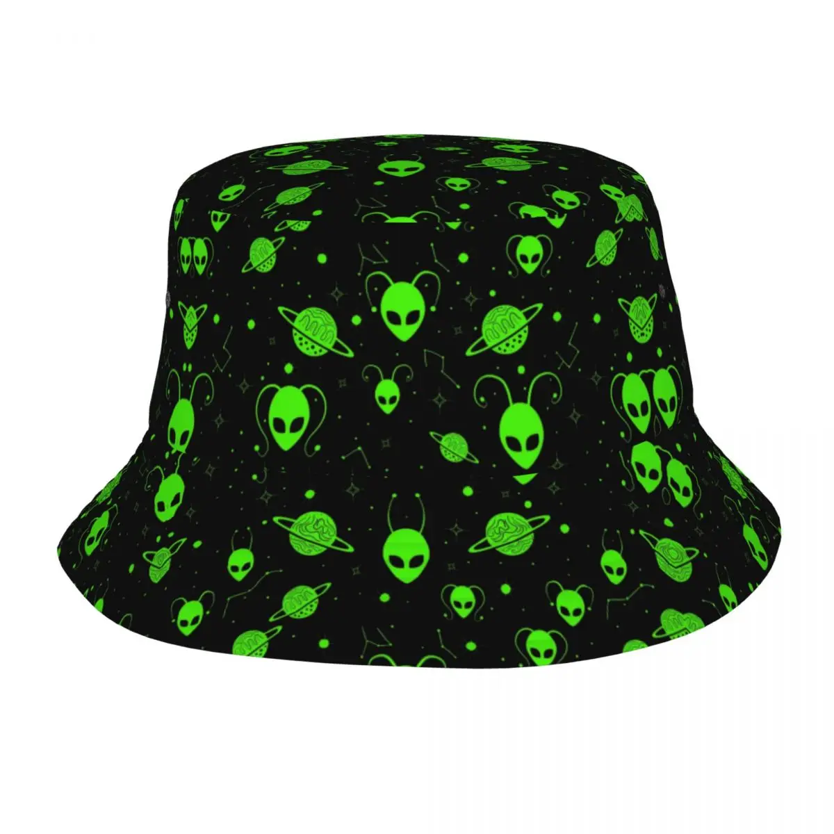 

Custom Wonderful Green Alien Universe Wondrous Cosmos With Planet And Stars Bucket Hat Men Women Summer Beach Sun Fisherman Cap