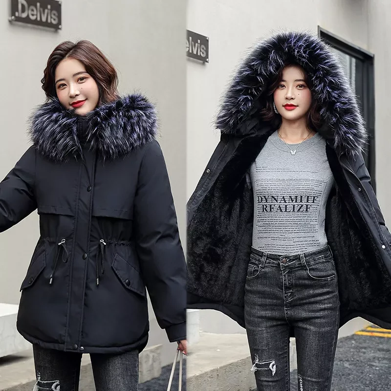 New2022 Collar winter Jacket women 2021 winter loose heavy hair collar chic plush inside Down jacket 9611