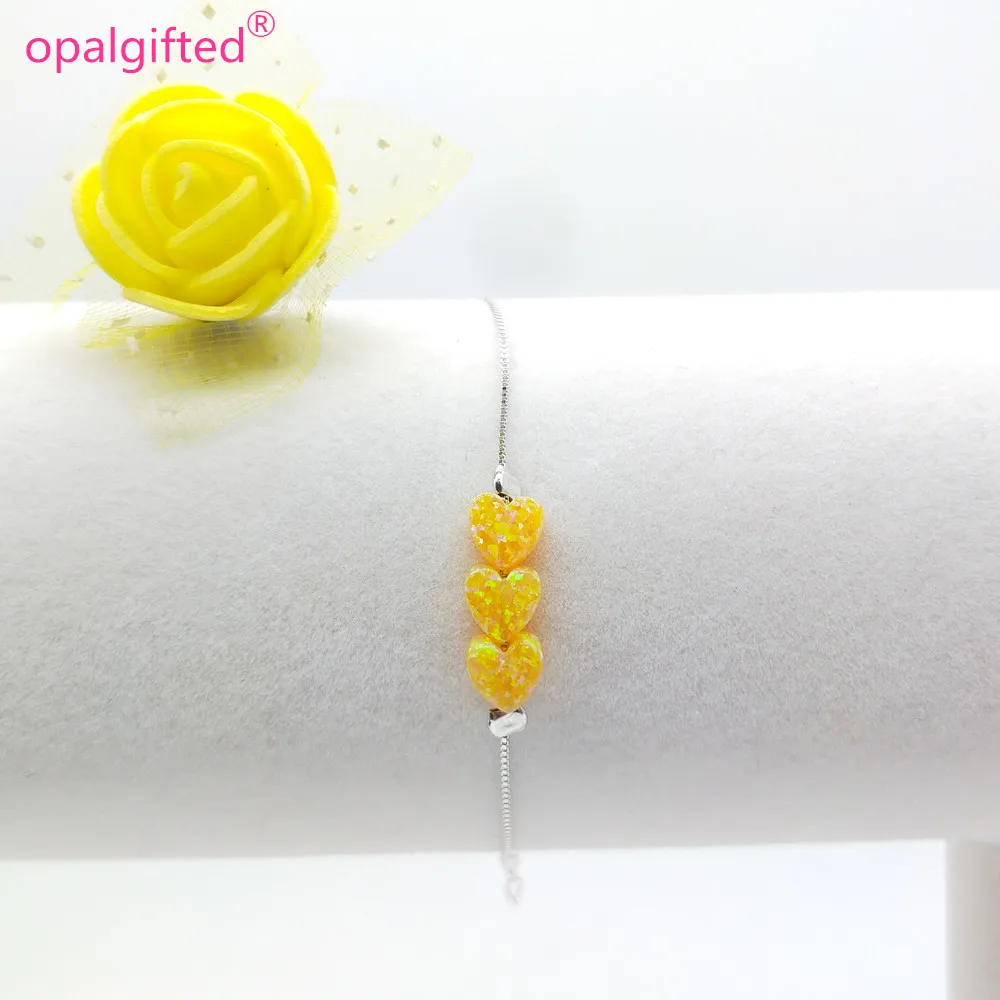 

Минимальный заказ = 1 шт. синтетический опал, 6 мм, браслет в форме сердца из опала, стандартные серебряные украшения, 3 разных цвета, сердца, цепочка для подарка