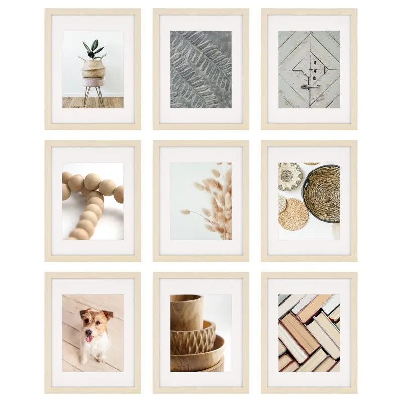 

9 Piece Gallery Wall 8" x 10" Picture Frame Set with Decorative Art Prints & Hanging Template DIY Wedding