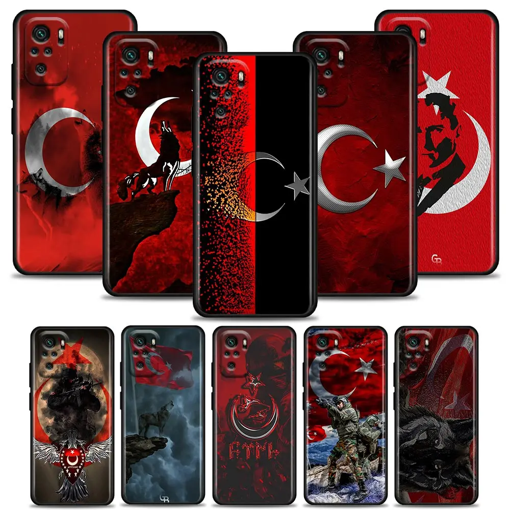 

Phone Case for Redmi 10 9 9A 9C 9i Case K20 K30 K40 Plus Note 10 11 Pro Soft Silicone Cover Flag Republic Of Turkey Flag Wolf