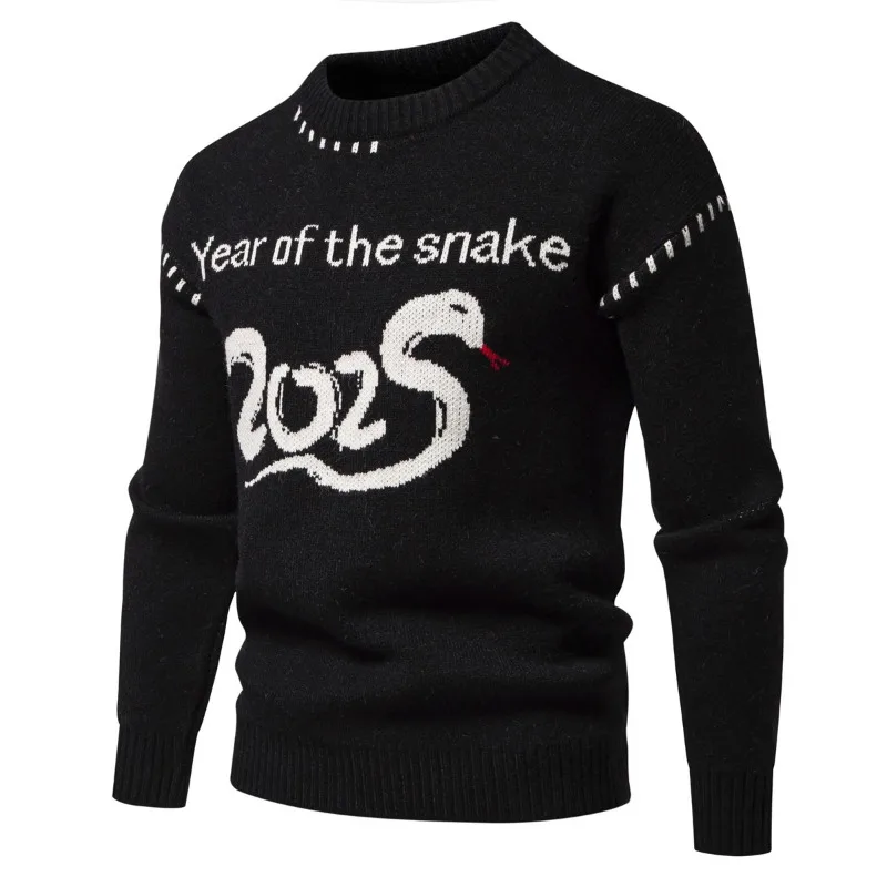 2025 Мужской свитер со змеиным принтом и длинными рукавами круглым воротником
