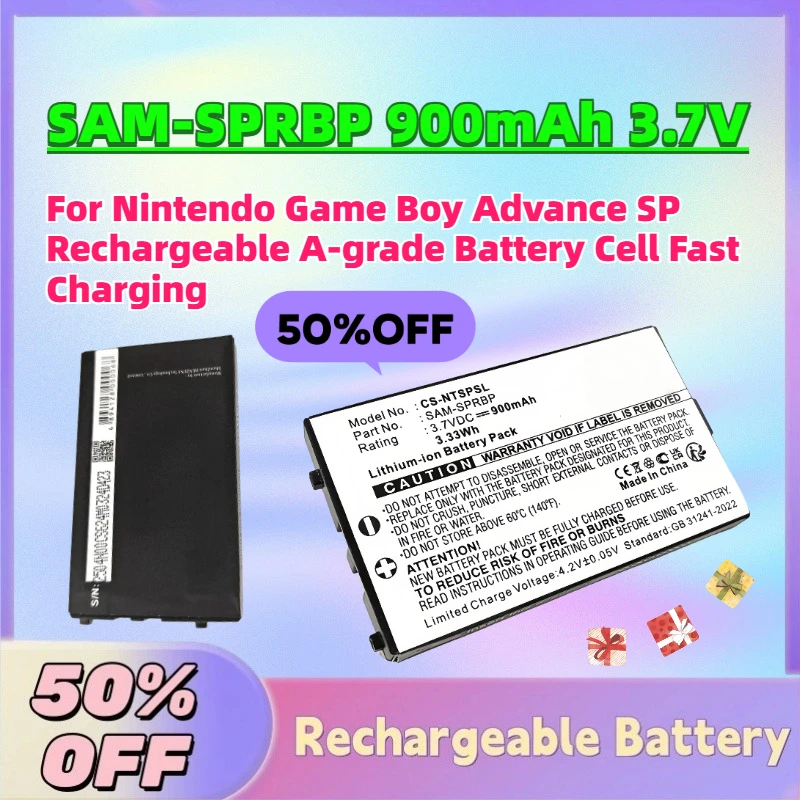 Фото Высококачественная аккумуляторная батарея SAM-SPRBP 900 мАч 3.7В для Nintendo Game Boy Advance SP, перезаряжаемая, класс А, быстрая зарядка №1