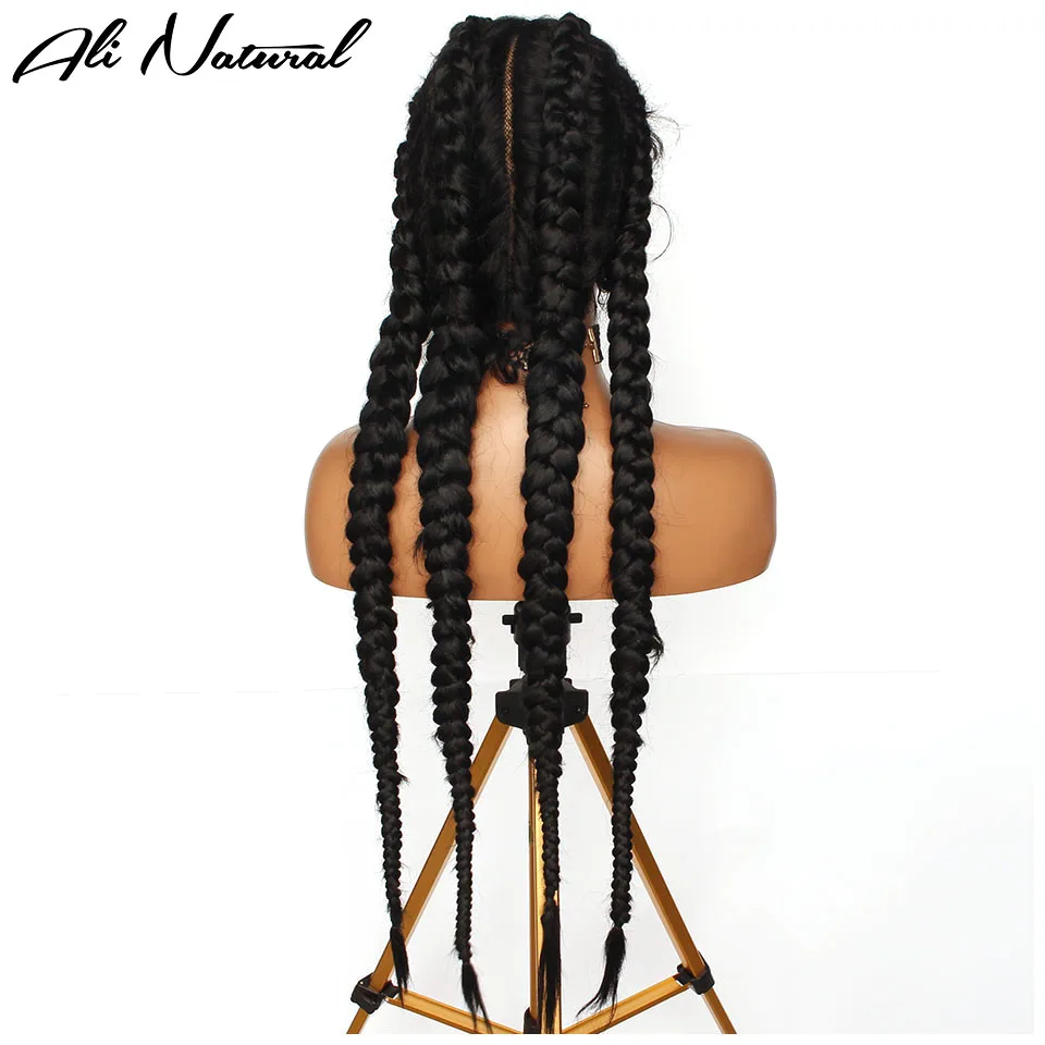 Black 4 Braids Synthetic Lace Front Wigs For Black Women With Baby Hair Cornrows Box Braided Wigs Heat Friendly African Hair