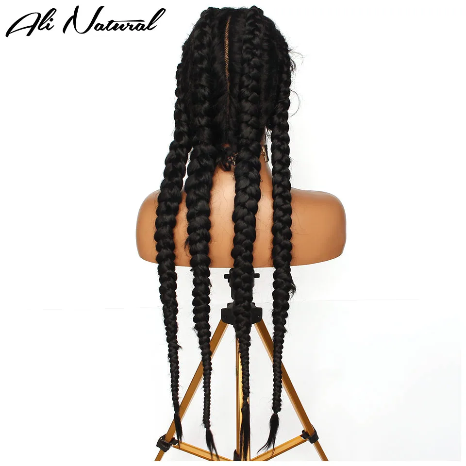 

Black 4 Braids Synthetic Lace Front Wigs For Black Women With Baby Hair Cornrows Box Braided Wigs Heat Friendly African Hair