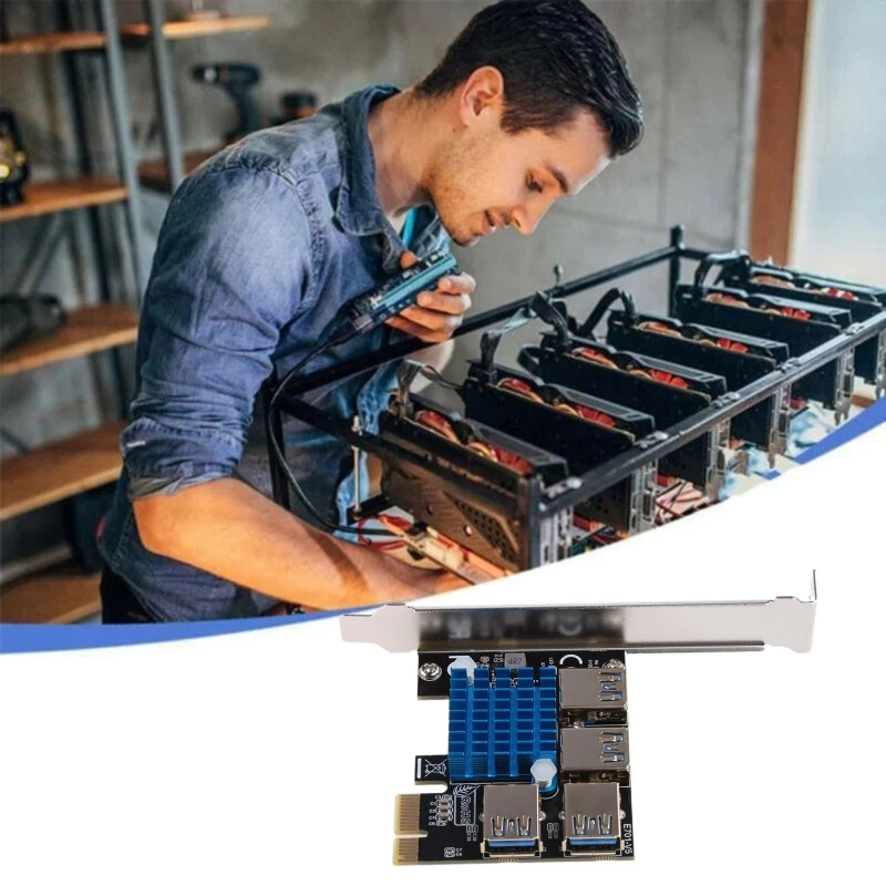 

Mining PCI-E Extender Riser Card 1 to External 4 USB 3.0 Adapter 16X Slots Card PCI-E Adapter Multiplier Riser Card K1KF