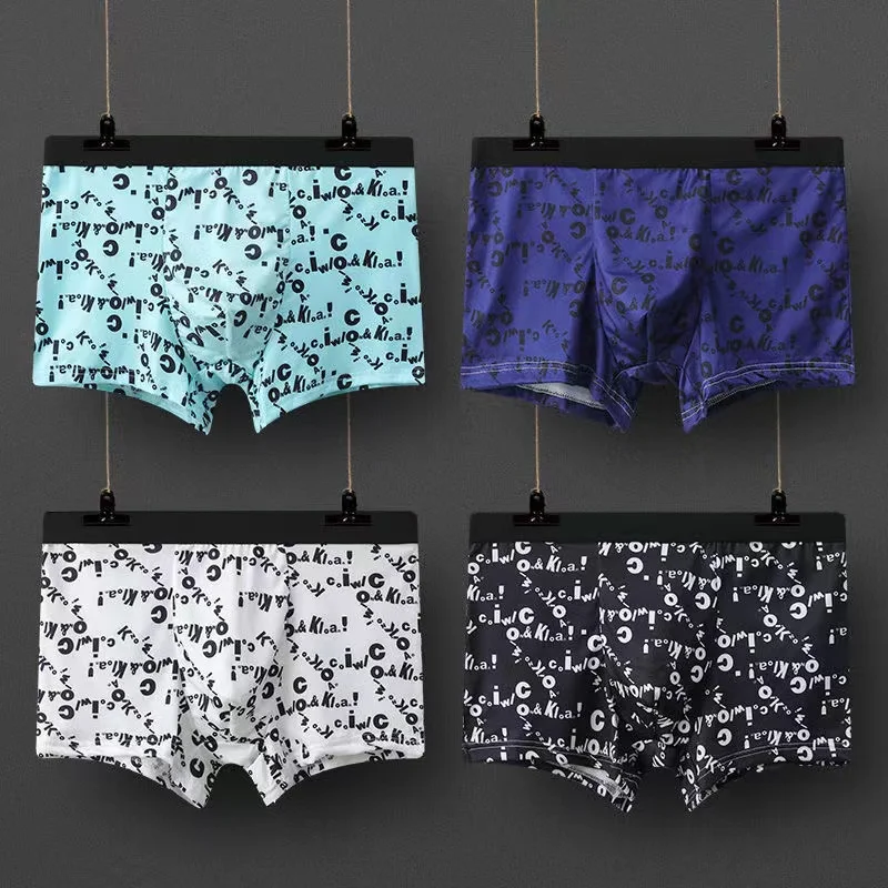 4Pcs/Lot Men's Underwear New Printed Boxer Shorts Breathable Fashion Large Size Youth Boxer Shorts Spring And Summer