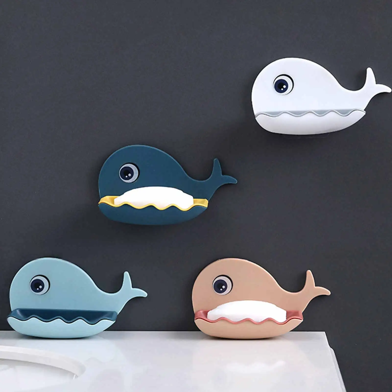

Whale Shaped Soap Plate Tray Bathroom Drain Soap Dish Wall Mounted Free Punch Self-adhesive Soap Holder Bathroom Supplies