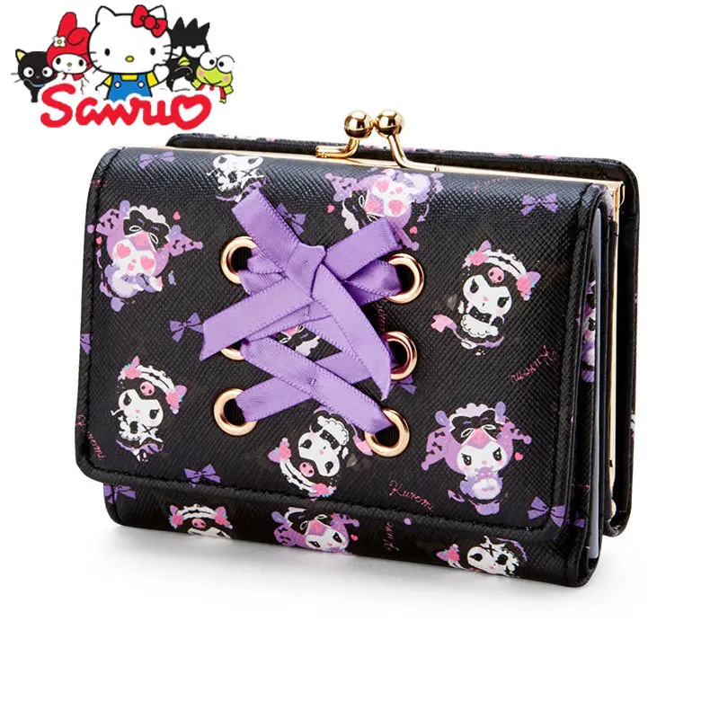 

Sanrio Kuromi Women's PU Women's Casual Short 2-fold Wallet Shape Zipper Buckle Card Bag Cosmetic Short Wallet about 11*3.5*8cm