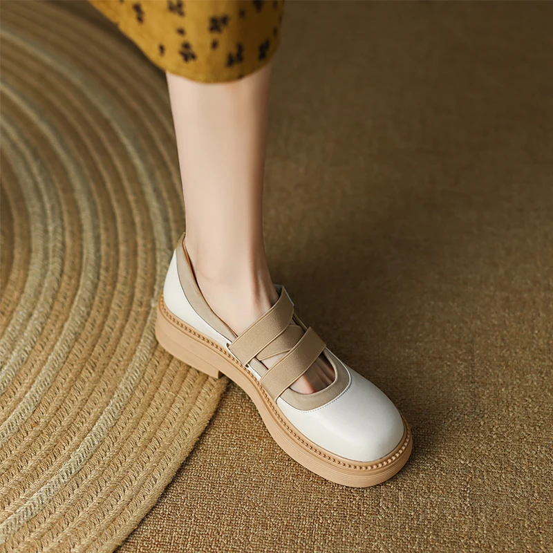 

Heihaian Round Toe Shoes For Women In Spring British Academy Style Shoes With Thick Soles Color Matching Mary Jane Shoes