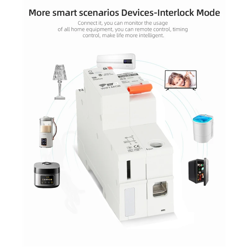 Беспроводная Автоматическая выключатель Tuya 63A с поддержкой Wi-Fi