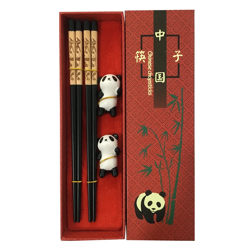 

Китайские палочки ручной работы, набор столовых приборов, палочки для еды в виде панды, Подарочная коробка, палочки для еды из натурального дерева, набор посуды