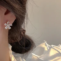 allnewme lovely sparkly cz zirconia flower earring for women gold color alloy floral statement hoop earrings holiday jewelry