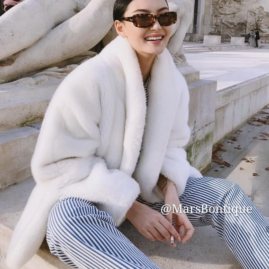 Women's Mid-Length Coat Winter White Fur Coat Women's Imitation Fur Coat Faux Fur Coat