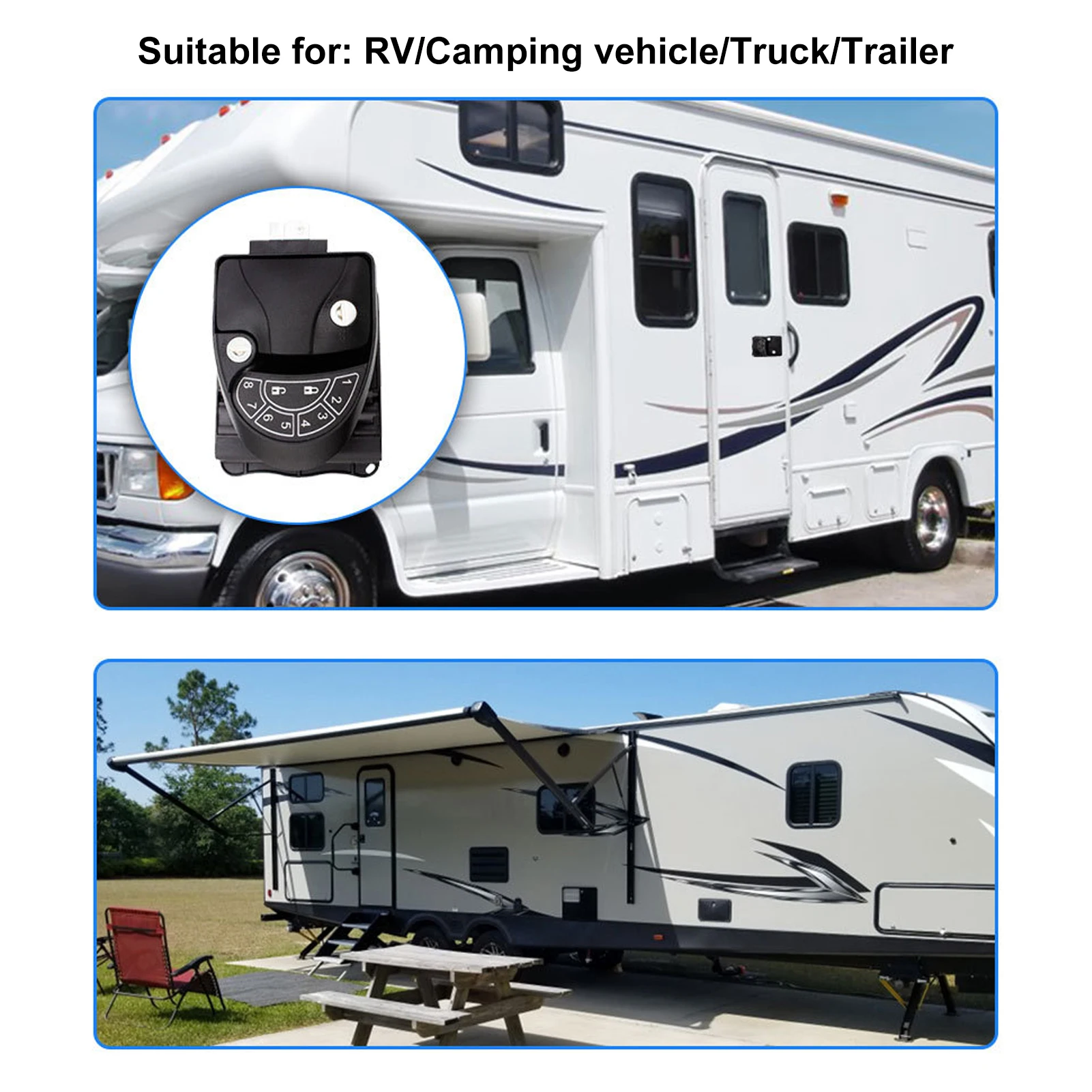 

RV Keyless Entry Door Lock Keyless Lock Camper Remote Control Lock Zinc Alloy Waterproof Travel Trailer Lock RV Security System