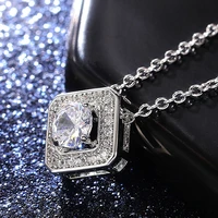 leeker shinning cubic zircon square pendant necklace for women silver color chain choker wedding accessories jewelry 830 lk2