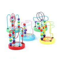 1pc montessori early educational wood puzzles toddler educational toys wooden circles bead wire maze roller coaster wooden toys