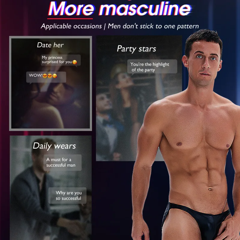 Men's Cup Stereoscopic U Front Raised Back Hip Design Anti-light Add Briefs Pu Leather Tanga Jockstrap Buttocks Underwear