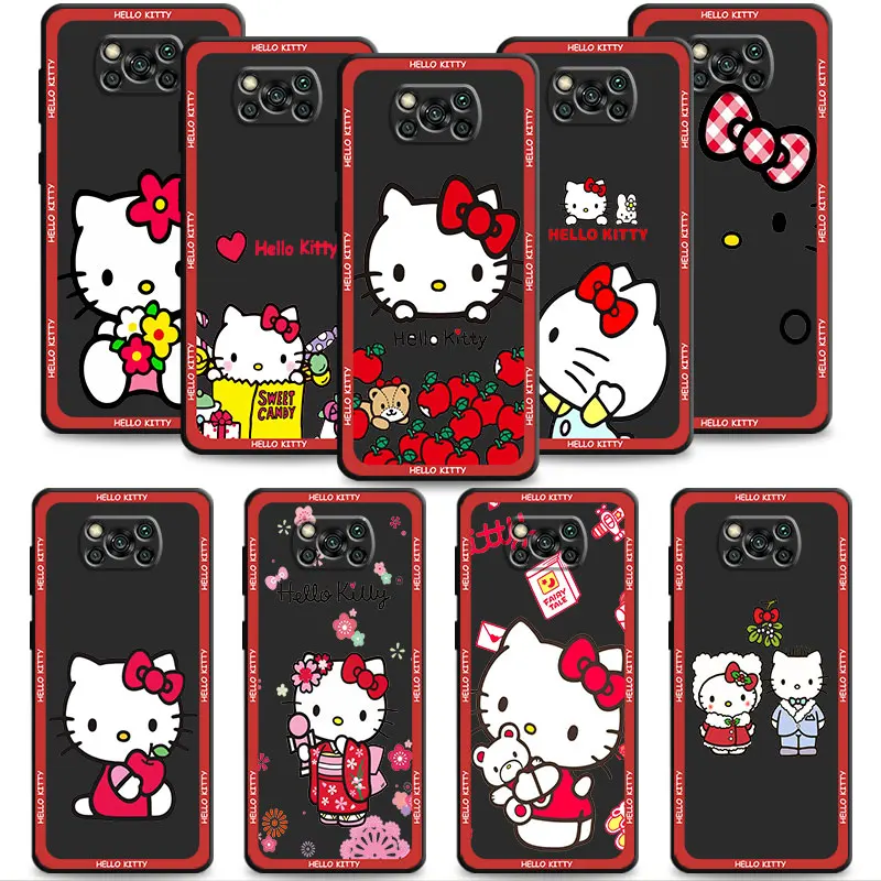 

For Xiaomi MI POCO X3 NFC 11T 5G POCO X4 Pro 11 Lite 12 Pocophone F1 10T Pro Note 10 POCO M3 Sanrio Hello Kitty Cat Phone Case